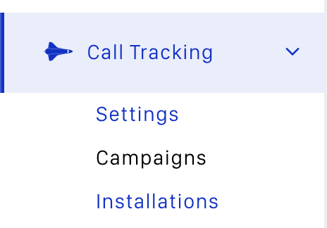 Click on the ‘call tracking tab’ followed by ‘installations’.