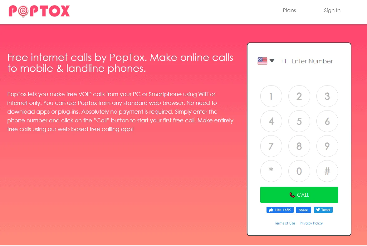 PopTox is a browser-based VoIP software that provides limited free international calls.