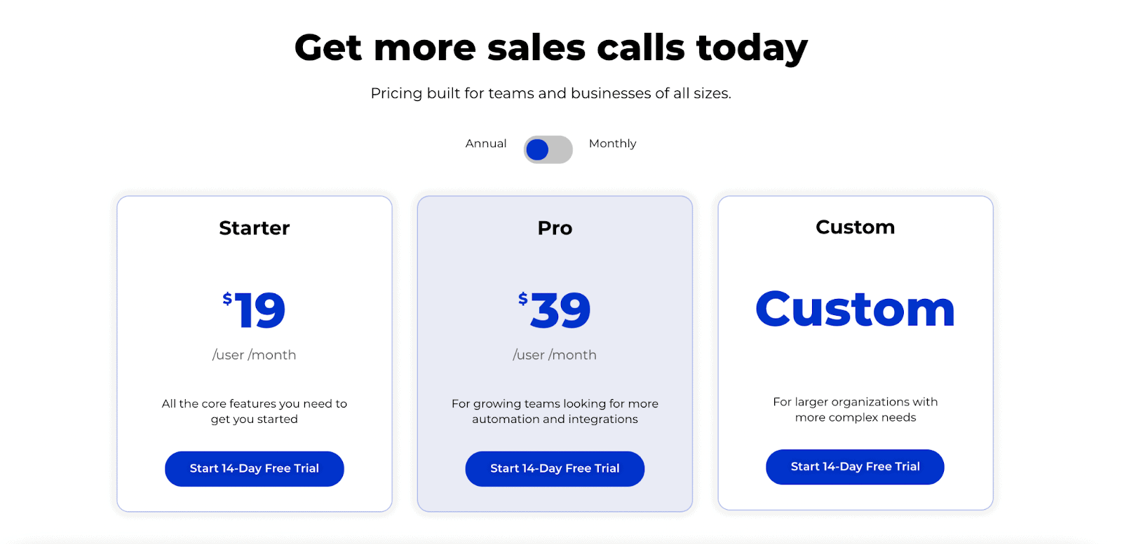 Novocall’s pricing plans.
