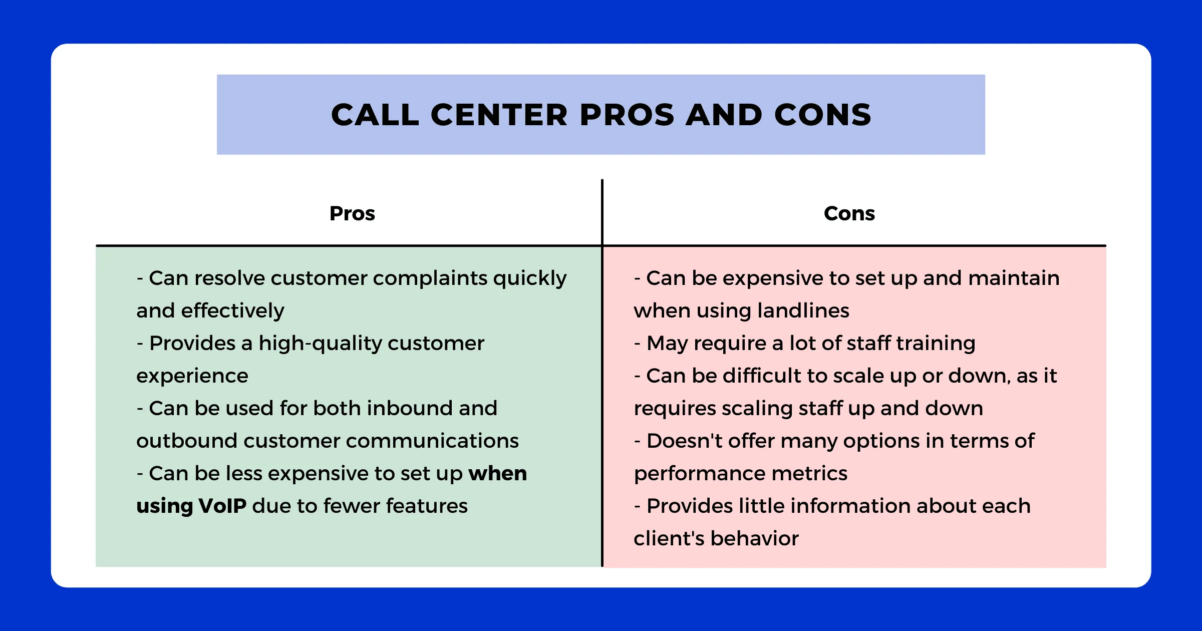 The pros and cons of a call center