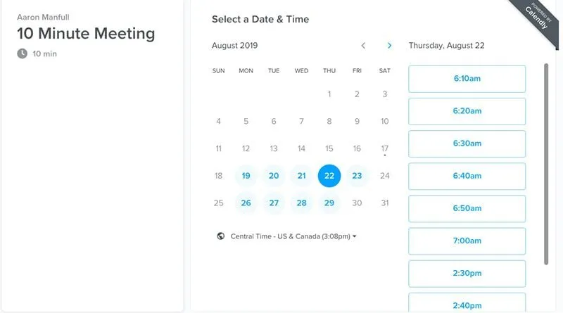 Calendly is an online scheduler that makes it easy for clients to book meetings. 