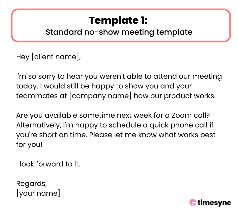 A standard no-show meeting template