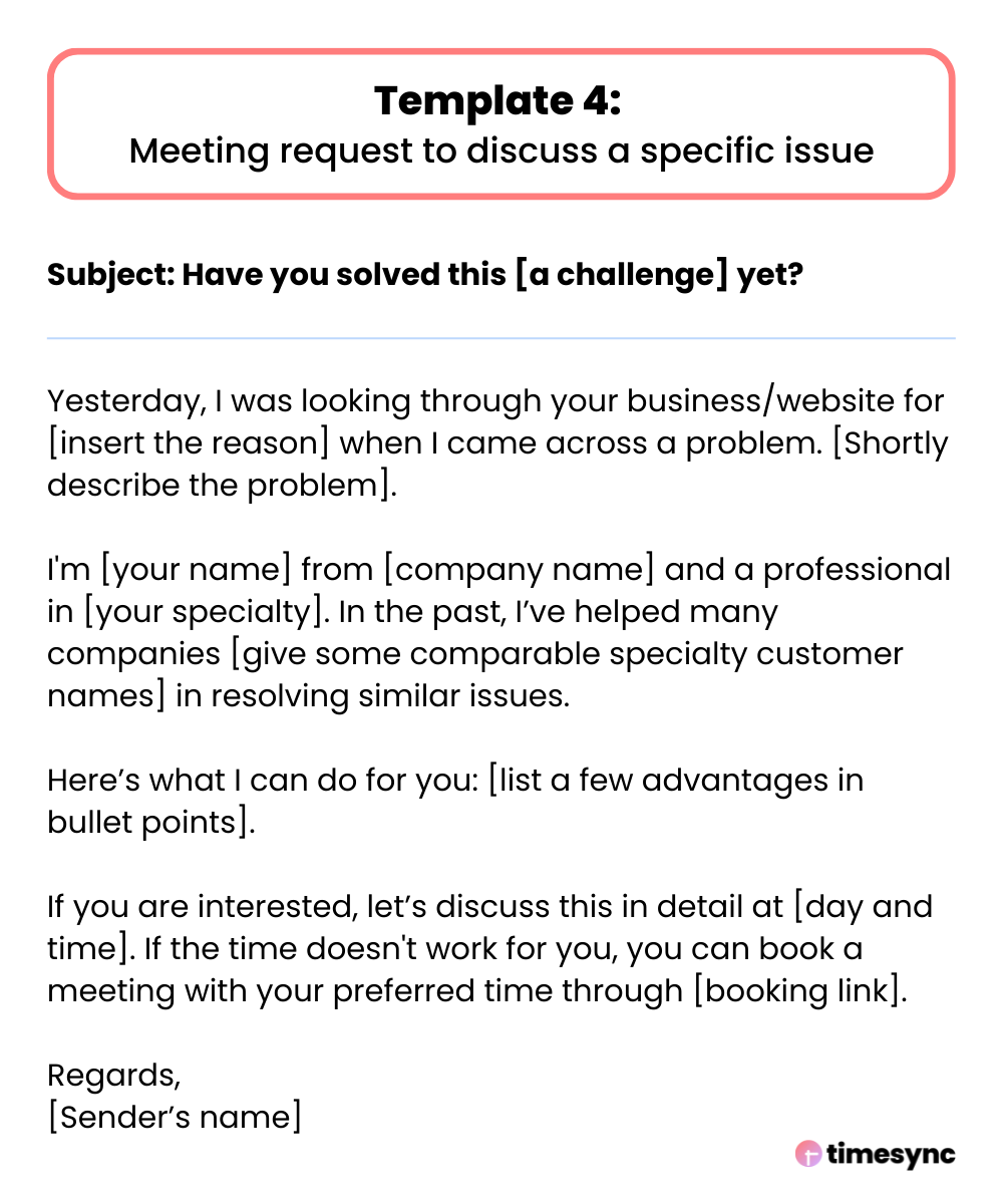 A meeting request to discuss a specific issue